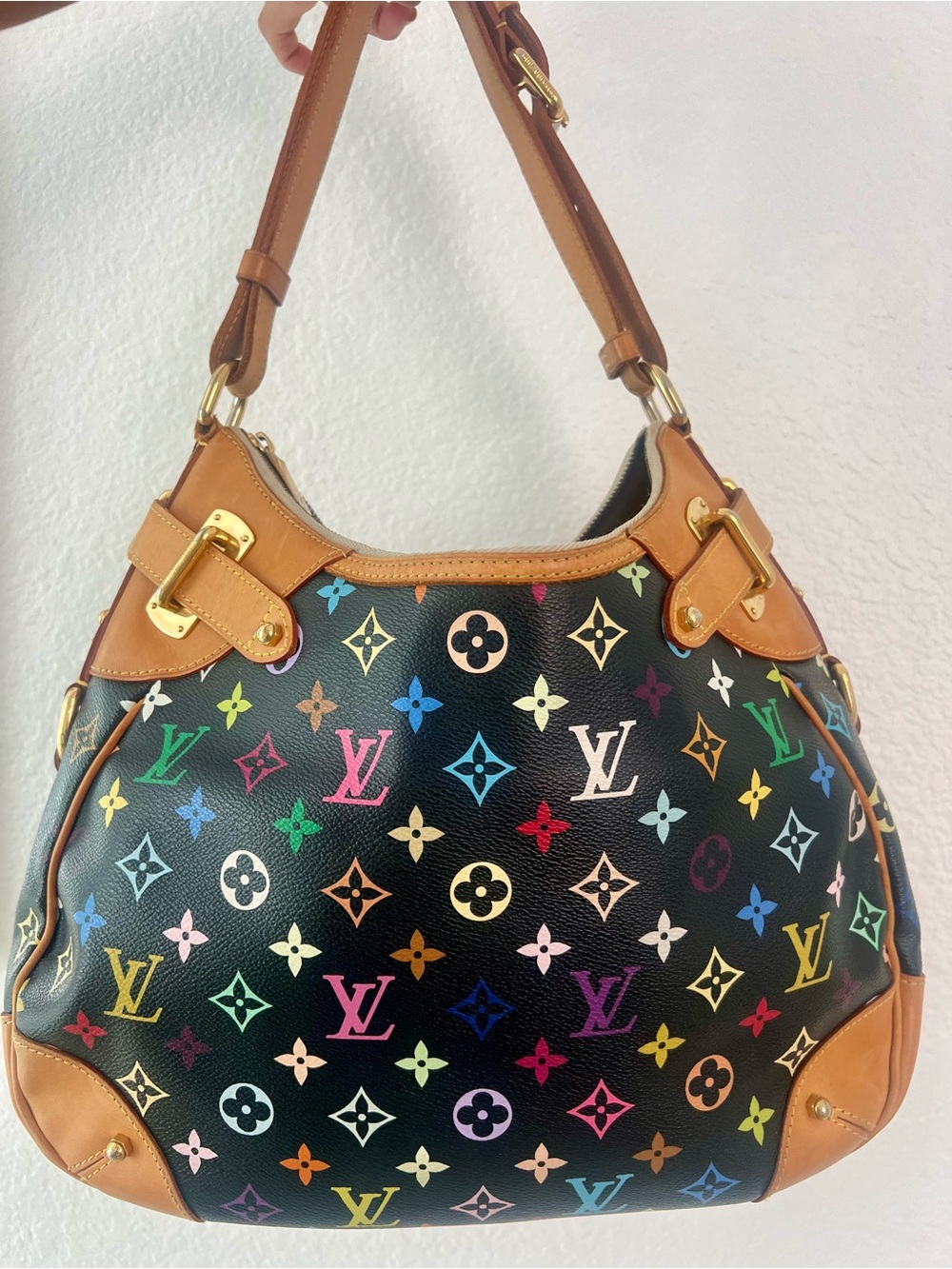 Louis Vuitton Black Multicolor Monogram Shoulder Bag with Tan Trim